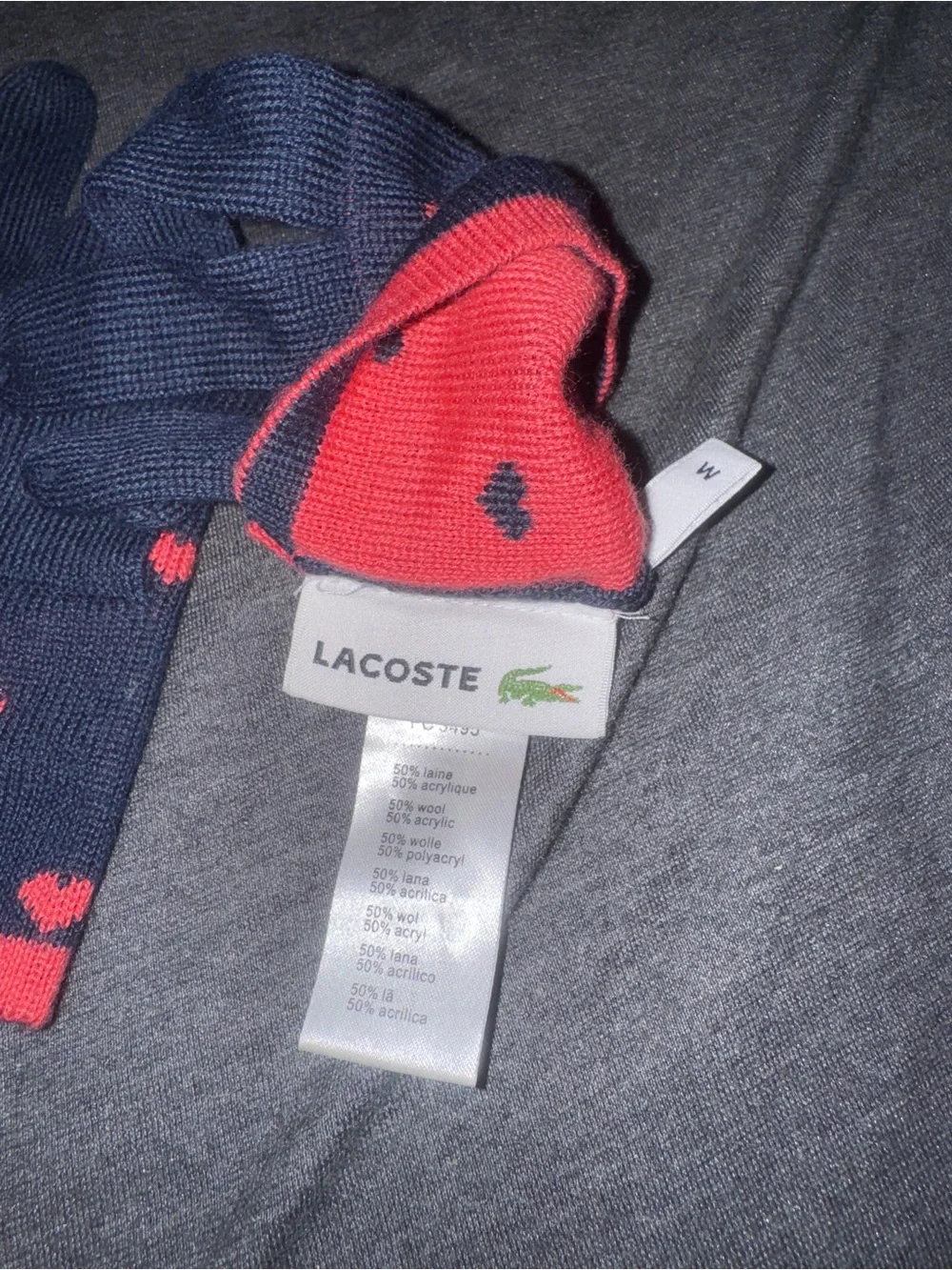 Lacoste Small Navy & Red Heart Pattern Convertible Mittens - New without tags